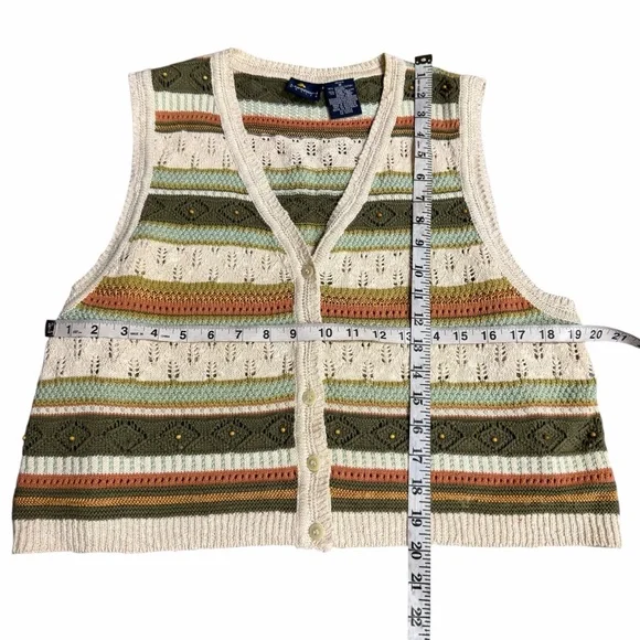Vintage Liz Sport Button Front Crochet Knit Sweater Vest Cropped Medium Petite - Picture 6 of 6